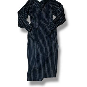 Vintage 1980s Norma Kamali Navy Pinstripe Suit Dress Size 6 Business